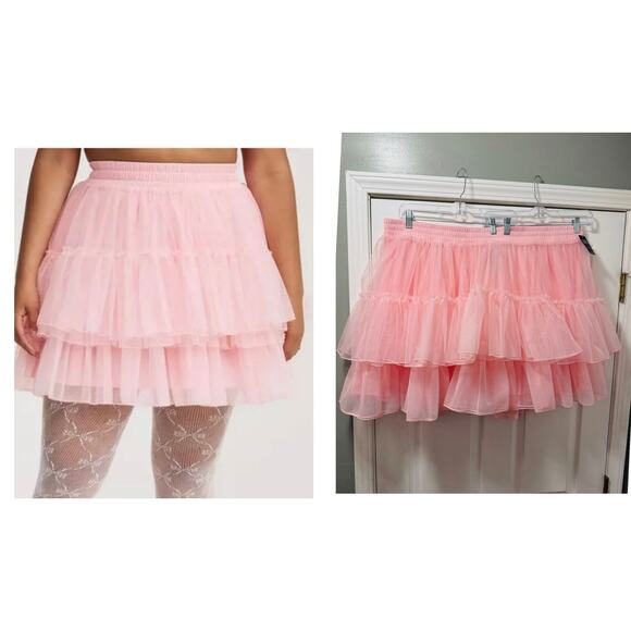 Torrid Plus Size 4 (4X) New Sexy Baby Pink Tiered Tulle Tutu Mini Skirt Cosplay - Picture 1 of 3